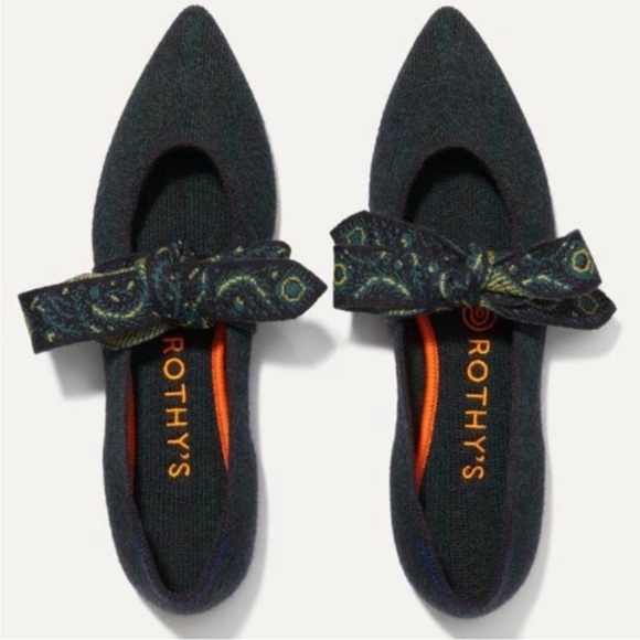 NWT Rothy’s Merino Mary Jane Forest Herringbone Flats Size 7 Peacock Pointed Toe - Picture 1 of 10